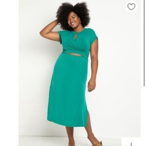 ELOQUII women’s 22 24 bodice midi dress waist tie green short sleeve plus size